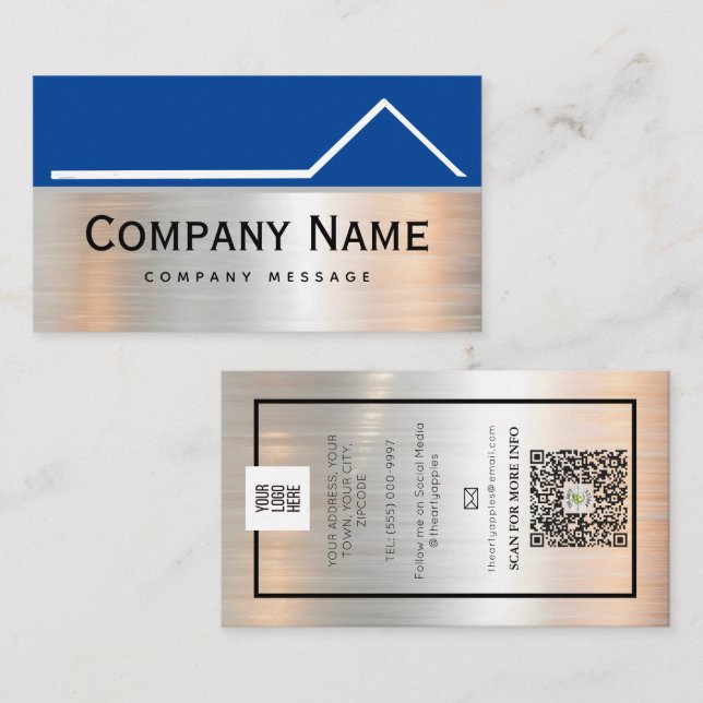 Bold Roof Repairs & Maintenace Service Metal Logo  Business Card (Front/Back)