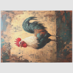 Bold Rooster Chicken Oil Painting Decoupage Tissue Paper