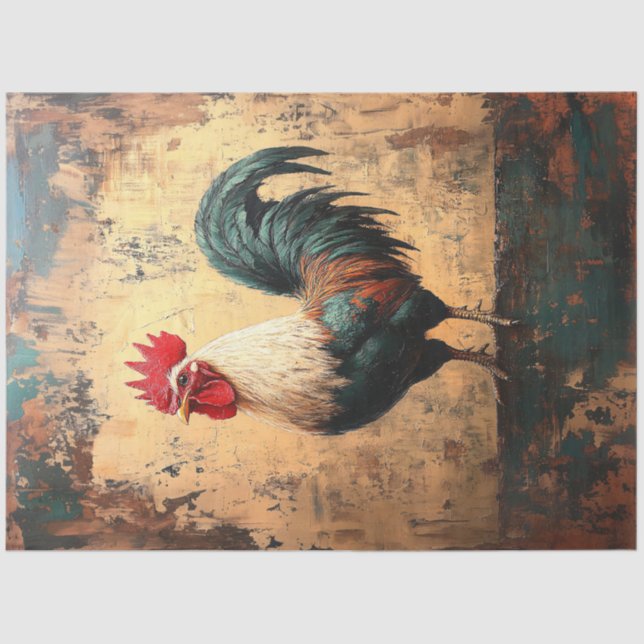 Bold Rooster Chicken Oil Painting Decoupage Tissue Paper (Front)