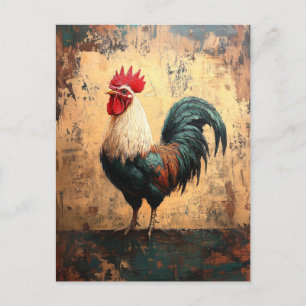 Bold Rooster Chicken Oil Painting Postcard
