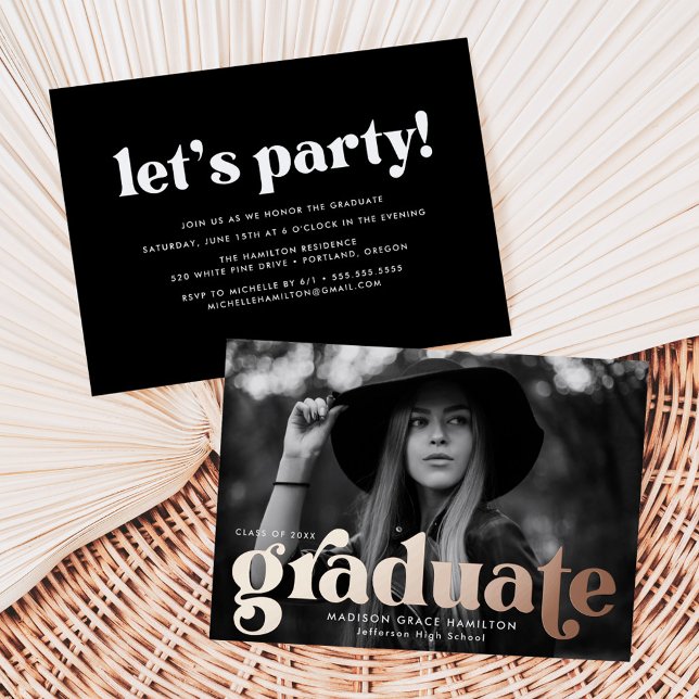 Bold Rose Gold Typography Graduation Party (Creator Uploaded)