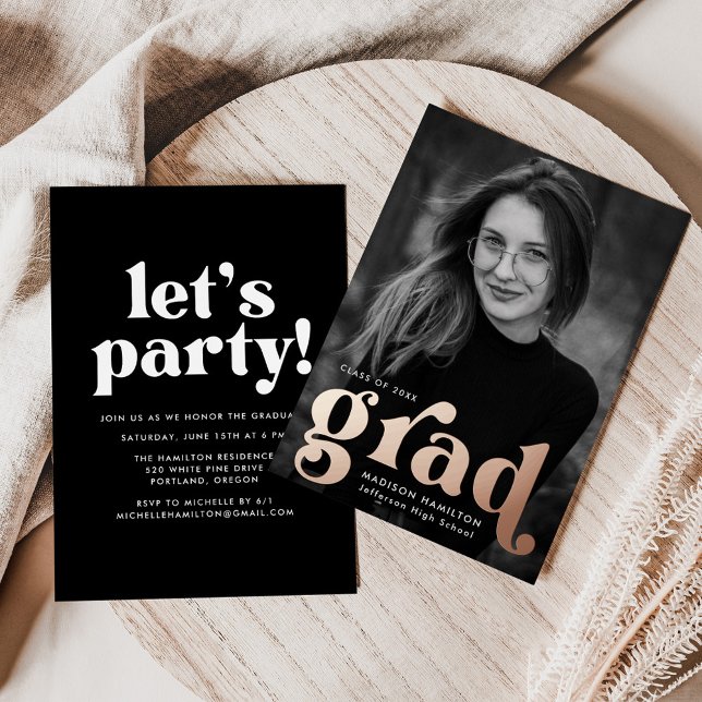 Bold Rose Gold Typography Photo Graduation Party (Creator Uploaded)