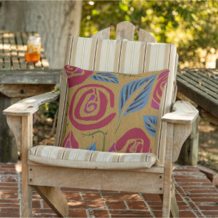 Bold Roses Leaves Thorns Graphic Floral Cushion