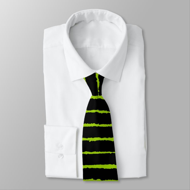 Bold Rough Stripes - Black on Martian Green Tie (Tied)