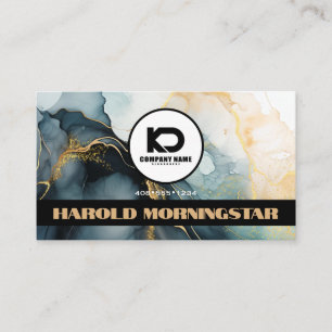 BOLD Round Logo and QR Code Indigo Gold Fluid Ink Business Card