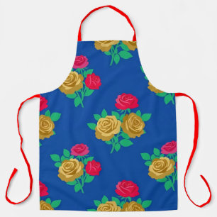 Bold Royal Blue and Gold Rose Apron