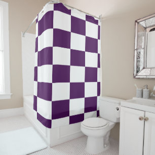 Bold Royal Purple and White Chequered Rectangles Shower Curtain