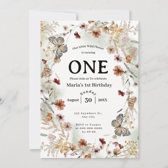 Bold Rustic Wildflower Floral Baby Birthday Invitation (Front)