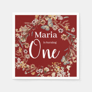 Bold Rustic Wildflower Floral Baby Birthday Napkin