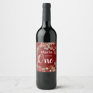 Bold Rustic Wildflower Floral Baby Birthday Wine Label