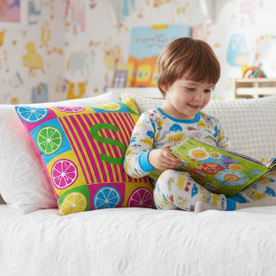 Bold S Initial Citrus Squares Vibrant Cushion