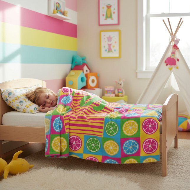 Bold S Initial Citrus Squares Vibrant Fleece Blanket (Creator Uploaded)