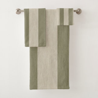 Bold Sage Green and Cream Vertical Striped Pattern Bath Towel Set