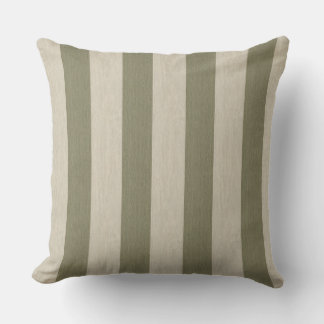 Bold Sage Green and Cream Vertical Striped Pattern Cushion
