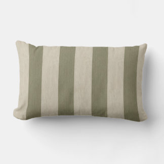Bold Sage Green and Cream Vertical Striped Pattern Lumbar Cushion