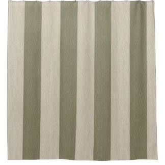 Bold Sage Green and Cream Vertical Striped Pattern Shower Curtain