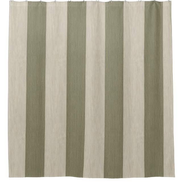 Bold Sage Green and Cream Vertical Striped Pattern Shower Curtain (Front)
