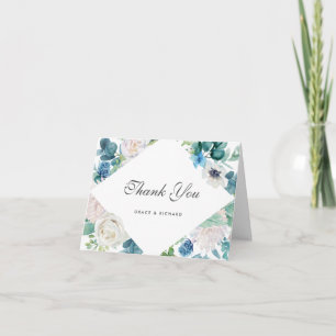 Bold Sage Green Blue White Floral Thank You Card