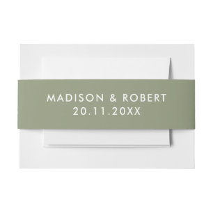 Bold Sage Green Minimalist Modern Simple Wedding Invitation Belly Band