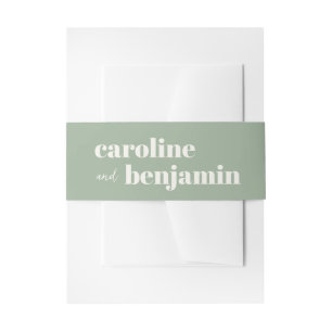 Bold Sage Green Modern Names Wedding Invitation Belly Band