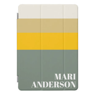 Bold Sage Green Yellow Stripes Modern Personalised iPad Pro Cover