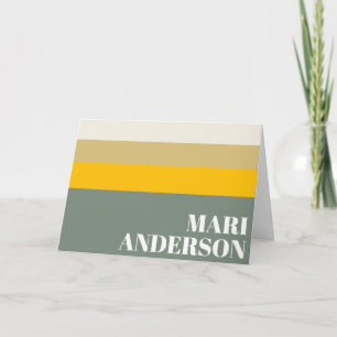 Bold Sage Green Yellow Stripes Modern Personalised Note Card