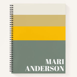 Bold Sage Green Yellow Stripes Modern Personalised Notebook