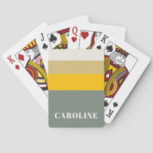 Bold Sage Green Yellow Stripes Modern Personalised Playing Cards
