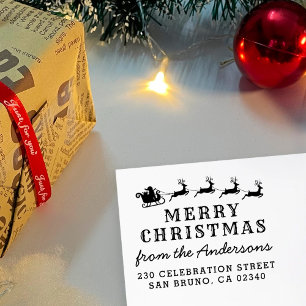 Bold Santa Reindeer Merry Christmas Return Address Self-inking Stamp