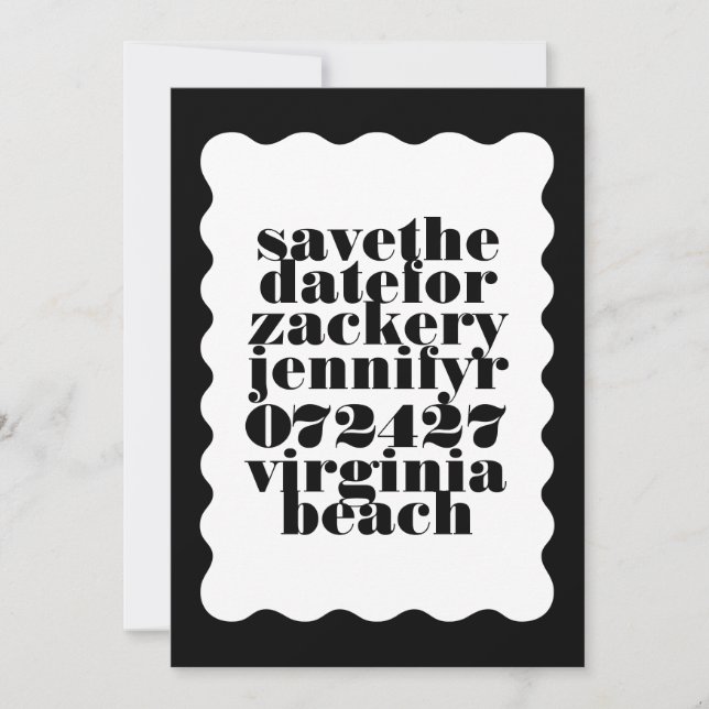 Bold Scalloped Border Black White QR Code Photo Save The Date (Front)