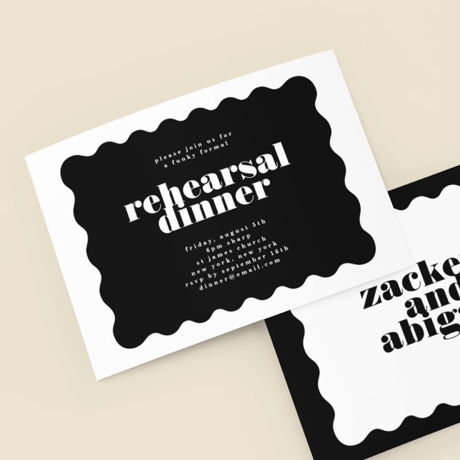 Bold Scalloped Border Black White Rehearsal Dinner Invitation (Creator Uploaded)