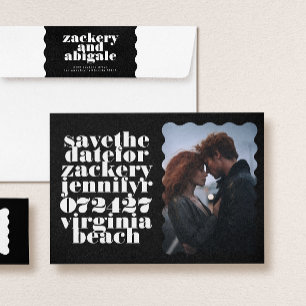 Bold Scalloped Border White Black QR Code Photo Save The Date