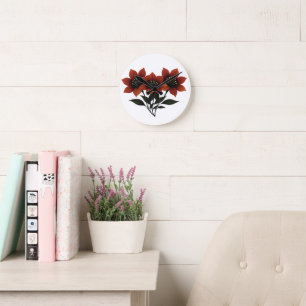 Bold Scarlet Blooms Round Clock