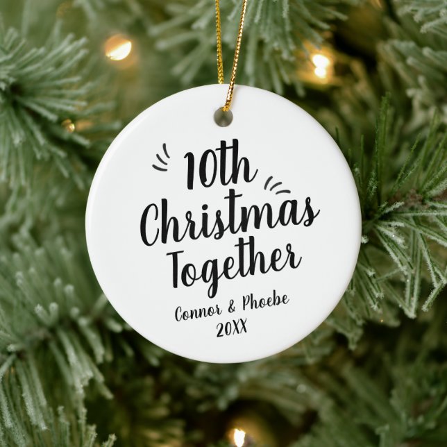 Bold Script 10th Christmas Together Personalised Ceramic Ornament (Tree)
