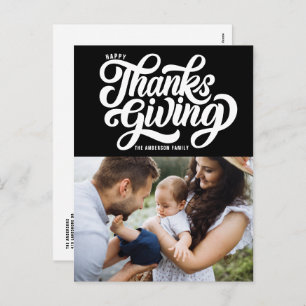Bold Script Black Photo Happy Thanksgiving Holiday Postcard