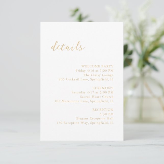Bold Script Earthy Neutral Elegant Wedding Enclosure Card (Standing Front)