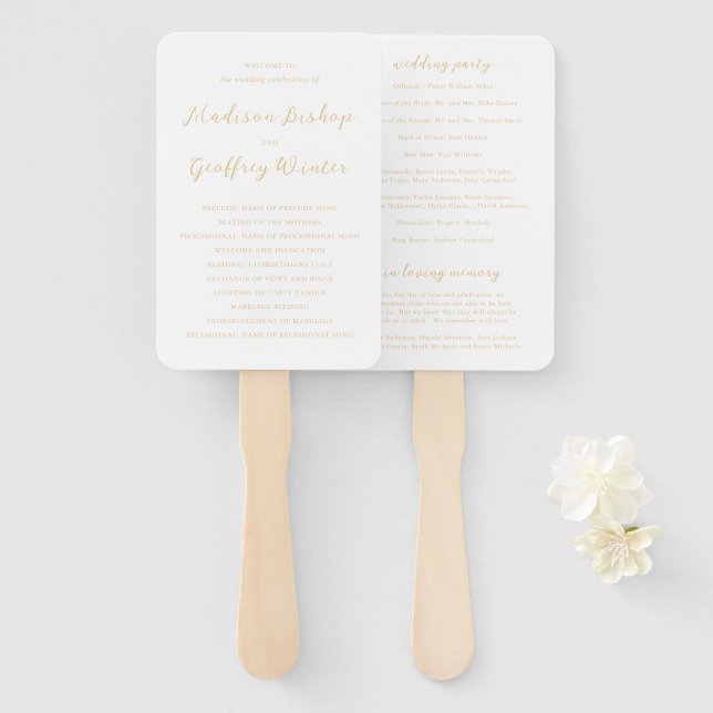 Bold Script Earthy Neutral Elegant Wedding Program Hand Fan (Front and Back)