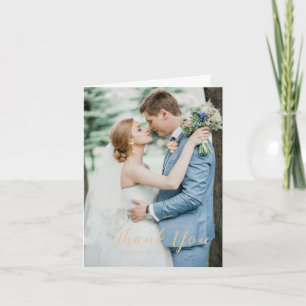 Bold Script Earthy Neutral Photo Elegant Wedding Thank You Card