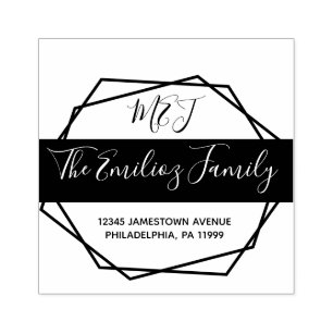 Bold Script Frame Family Monogrammed Address Rubber Stamp