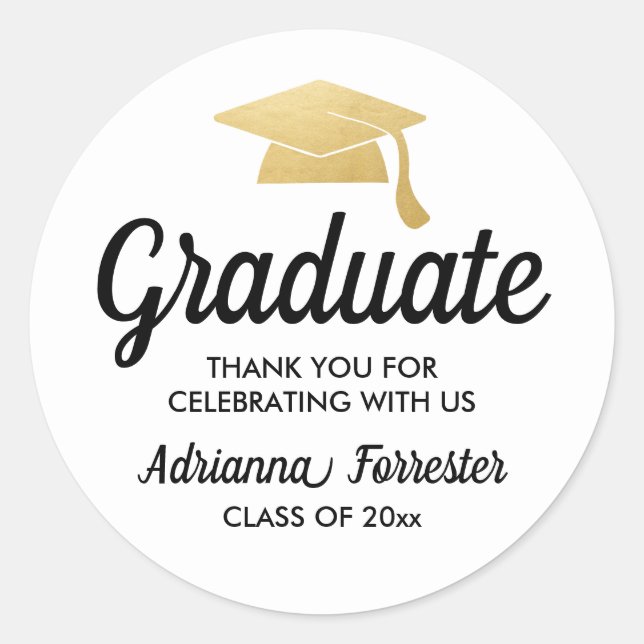 Bold Script Gold Graduate Hat | Thank You  Classic Round Sticker (Front)