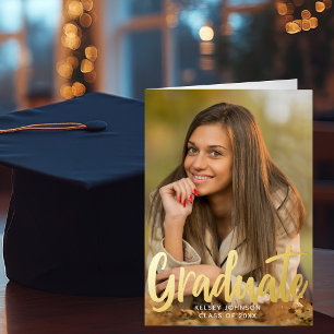 Bold Script Graduate Photo Elegant Graduation Gold Foil Greeting Card