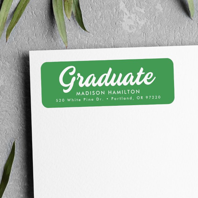 Bold Script Green Graduation Return Address Label (Creator Uploaded)