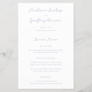 Bold Script Lilac Elegant Budget Wedding Menu