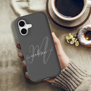 Bold Script Modern Monogram and Name in Grey