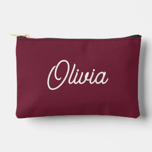 Bold script monogram, burgundy red  accessory pouch