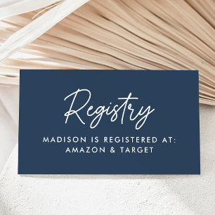 Bold Script Navy Baby Shower Registry Enclosure Card