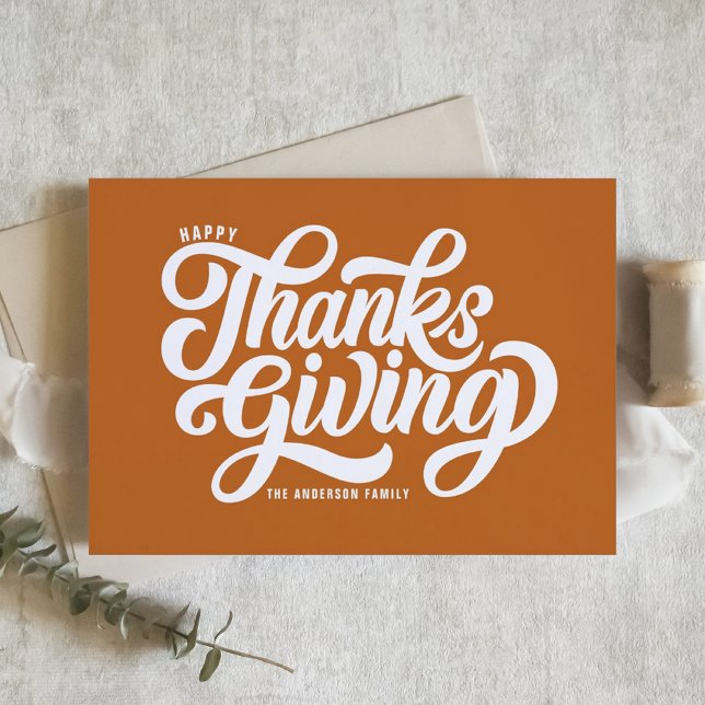 Bold Script Orange Happy Thanksgiving Holiday Card (Creator Uploaded)