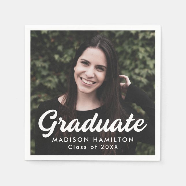 Bold Script Photo Graduation Napkin (Front)