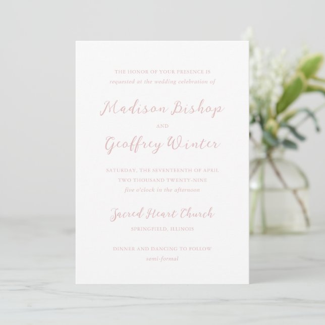 Bold Script Pink Elegant Wedding Invitation (Standing Front)