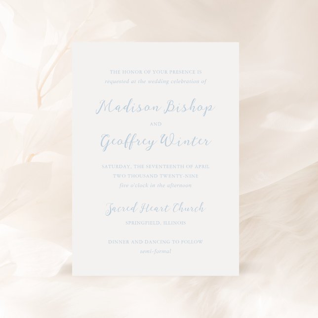 Bold Script Powder Blue Elegant Wedding Invitation (Creator Uploaded)